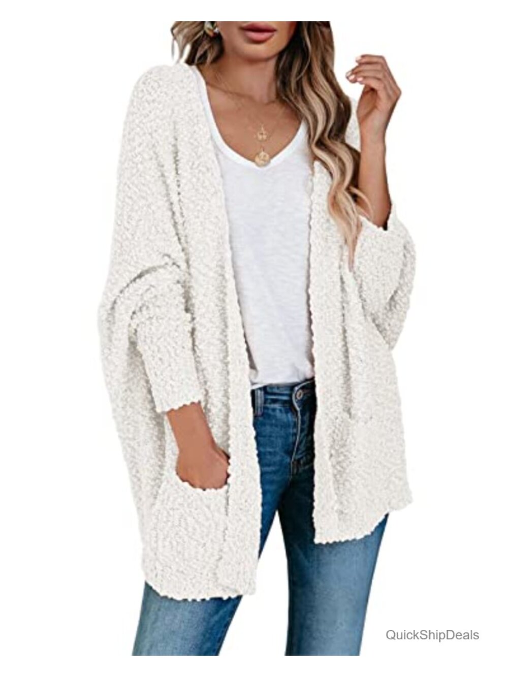 Women's Chunky Popcorn Oversized Batwing Cardigan Slouchy Knit Sweater
